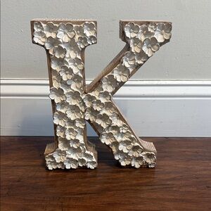NWT Ashland Floral Letter K Decor - White and Brown